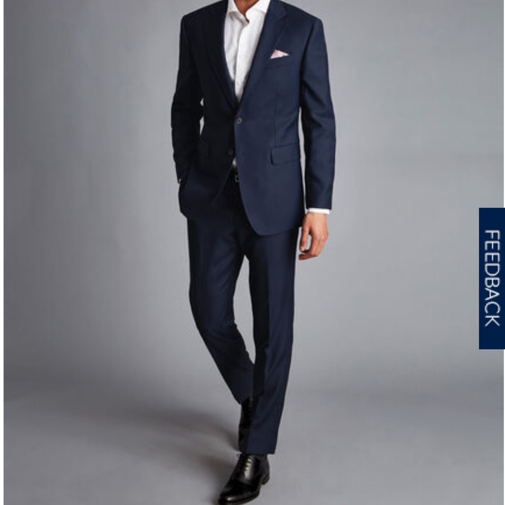 Charles Tyrwhitt Birdseye Travel Suit Jacket - Ink Blue - 38S